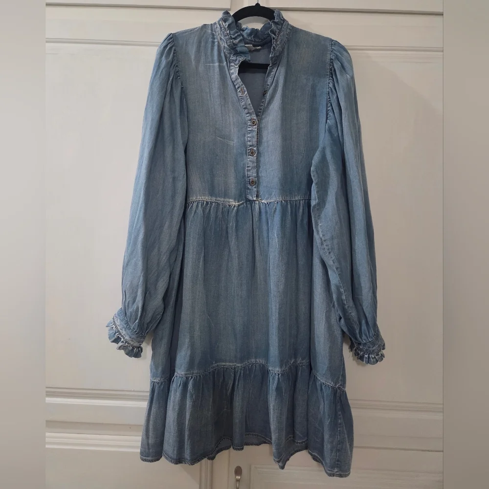 GeeGee Chambray Long Sleeve Tiered Mini Dress - Picture 3 of 6